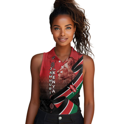 Jamhuri Ya Kenya Women Sleeveless Polo Shirt Patriotic Lion With Flag