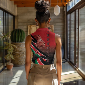 Jamhuri Ya Kenya Women Sleeveless Polo Shirt Patriotic Lion With Flag