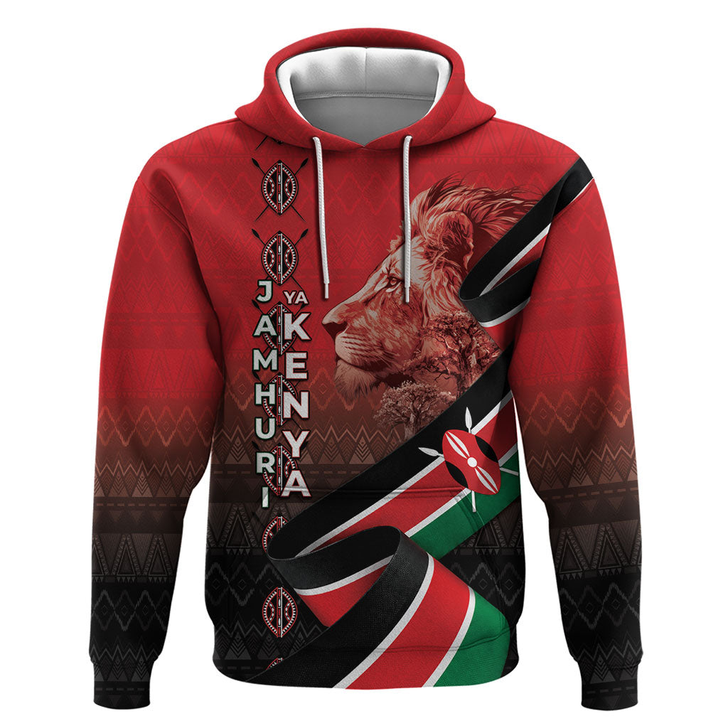 Jamhuri Ya Kenya Zip Hoodie Patriotic Lion With Flag