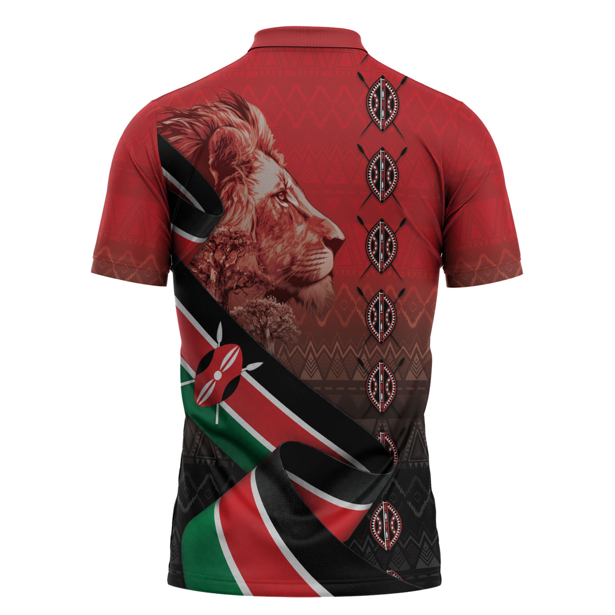 Jamhuri Ya Kenya Zipper Polo Shirt Patriotic Lion With Flag