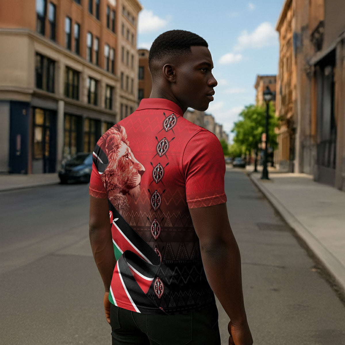 Jamhuri Ya Kenya Zipper Polo Shirt Patriotic Lion With Flag