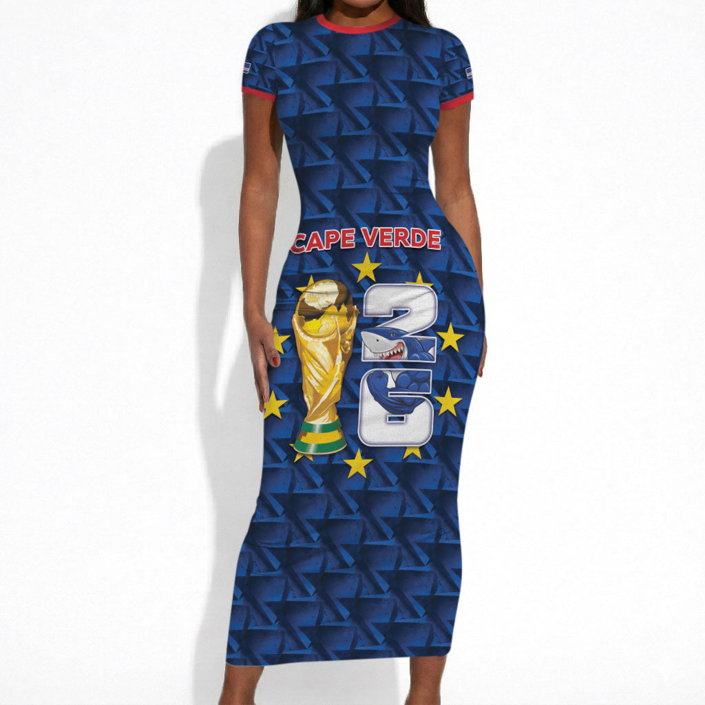 Custom Cabo Verde Football 2026 Short Sleeve Bodycon Dress Road To Glory