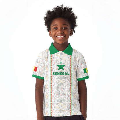 Custom Senegal Football 2026 Kid Polo Shirt Car Rapide-Inspired Pattern