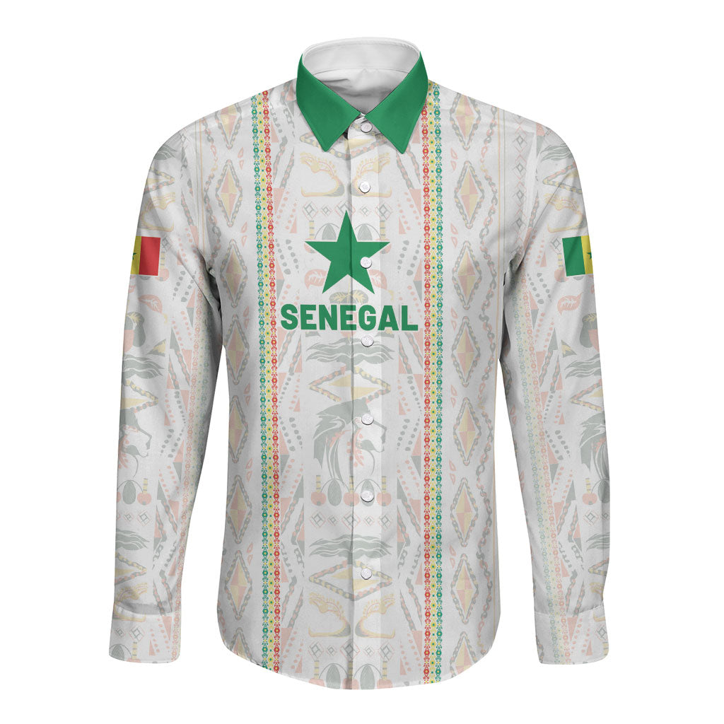 Custom Senegal Football 2026 Long Sleeve Button Shirt Car Rapide-Inspired Pattern