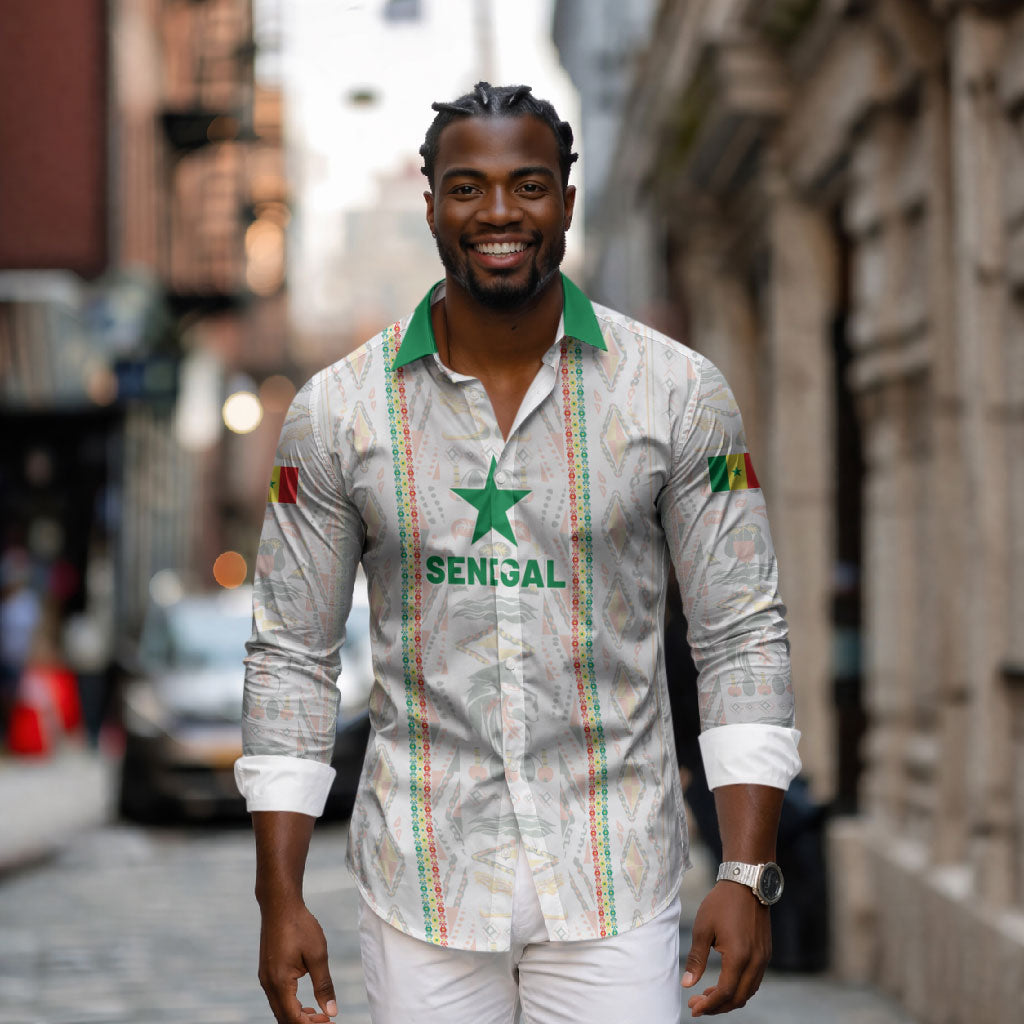 Custom Senegal Football 2026 Long Sleeve Button Shirt Car Rapide-Inspired Pattern