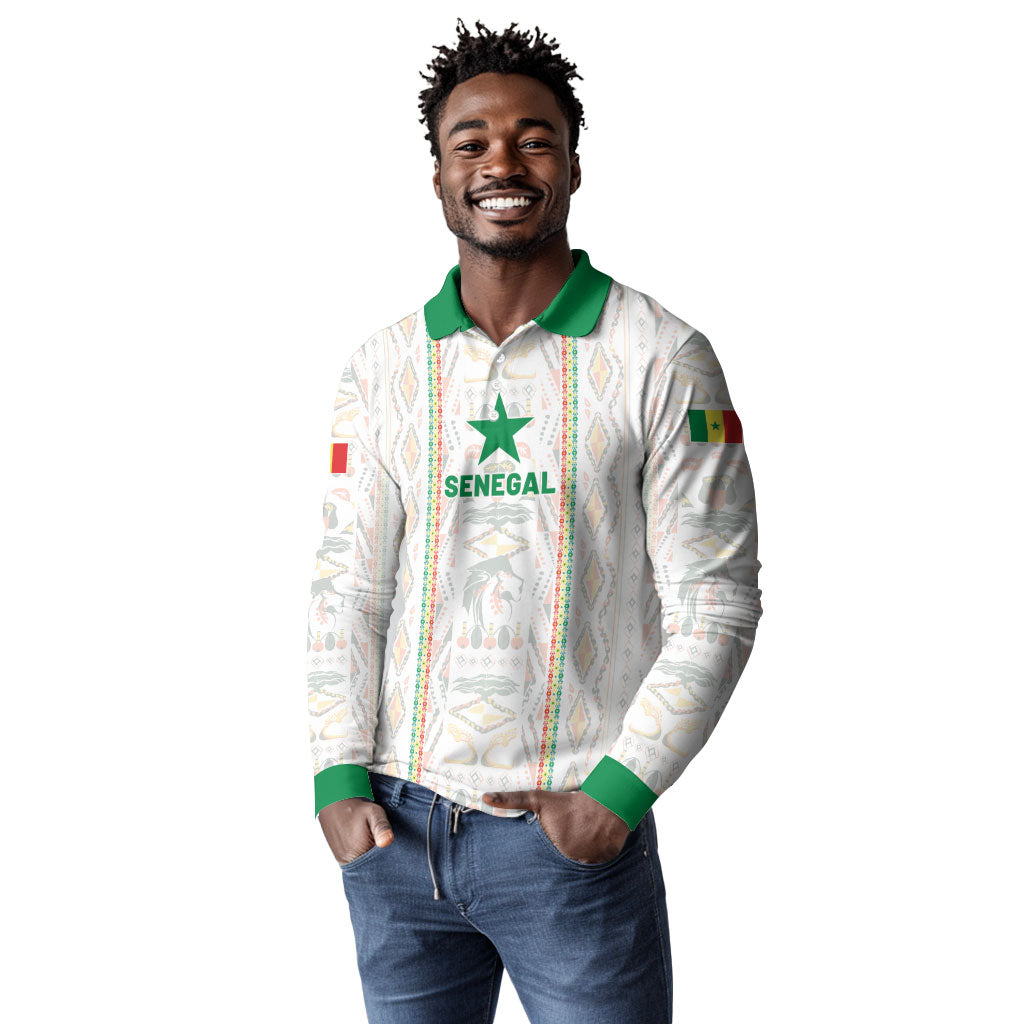 Custom Senegal Football 2026 Long Sleeve Polo Shirt Car Rapide-Inspired Pattern