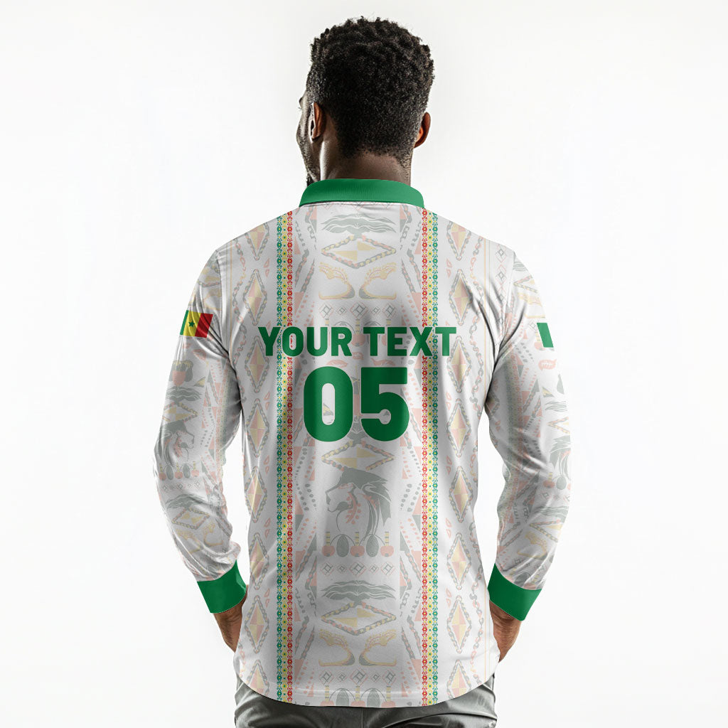 Custom Senegal Football 2026 Long Sleeve Polo Shirt Car Rapide-Inspired Pattern
