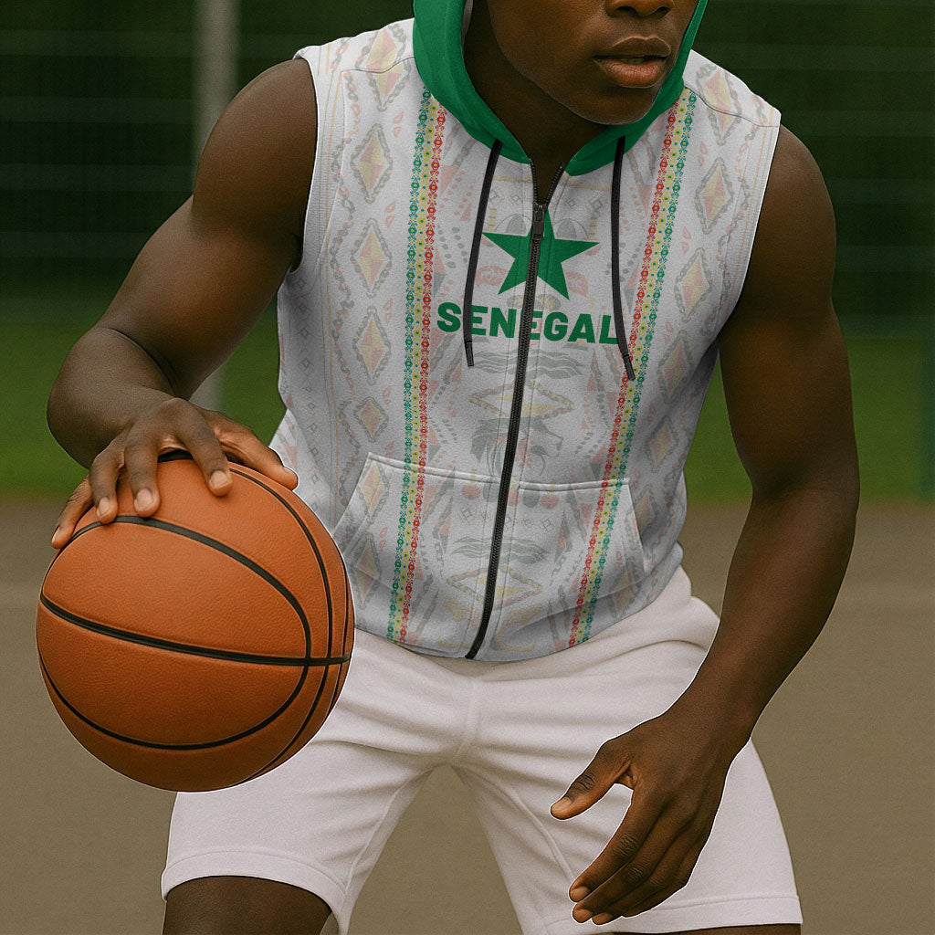 Custom Senegal Football 2026 Sleeveless Zip Hoodie Car Rapide-Inspired Pattern