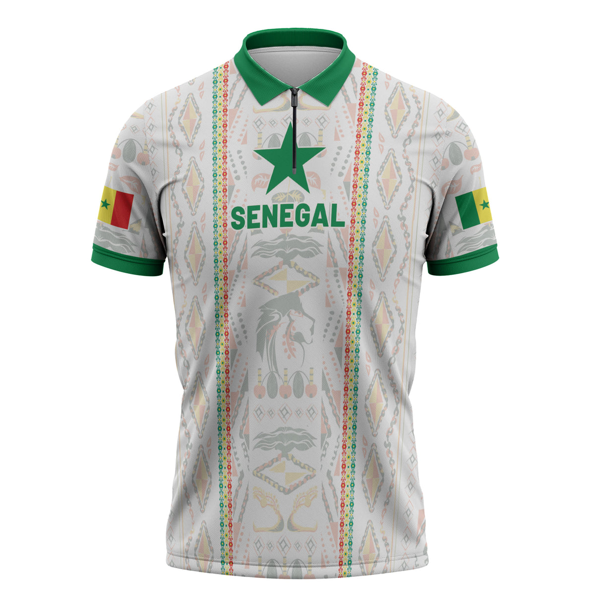 Custom Senegal Football 2026 Zipper Polo Shirt Car Rapide-Inspired Pattern
