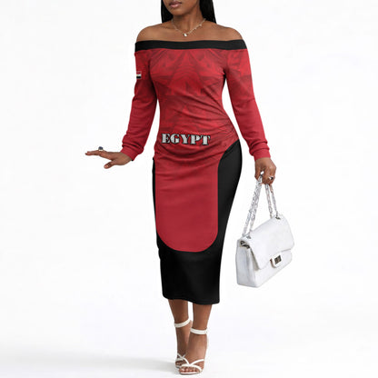 Custom Egypt Football 2026 Off The Shoulder Long Sleeve Dress Go Pharaohs Special Style