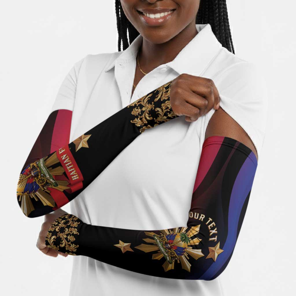 Personalized Haiti And Philippines Arm Sleeves Haitian Filipino Heritage Crest