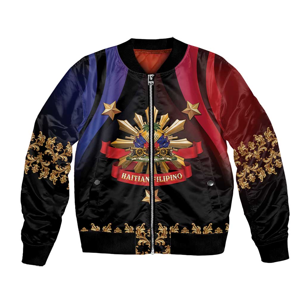 Personalized Haiti And Philippines Bomber Jacket Haitian Filipino Heritage Crest