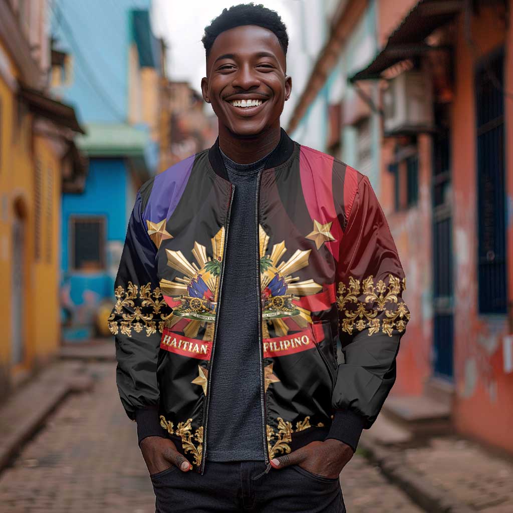 Personalized Haiti And Philippines Bomber Jacket Haitian Filipino Heritage Crest