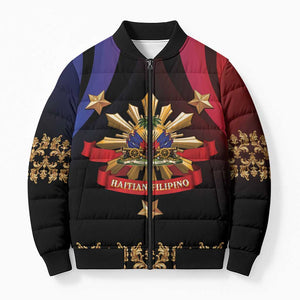 Personalized Haiti And Philippines Bomber Puffer Jacket Haitian Filipino Heritage Crest