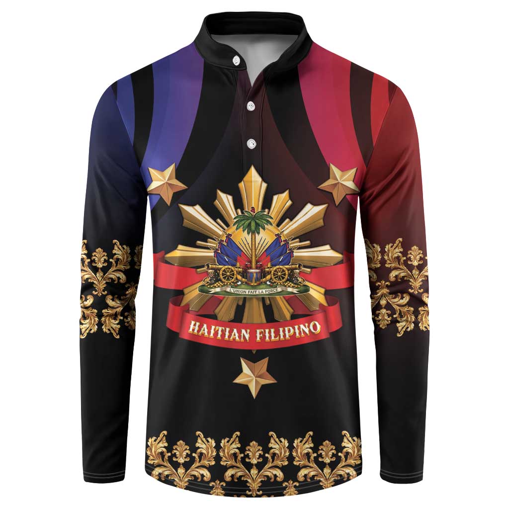 Personalized Haiti And Philippines Button Sweatshirt Haitian Filipino Heritage Crest