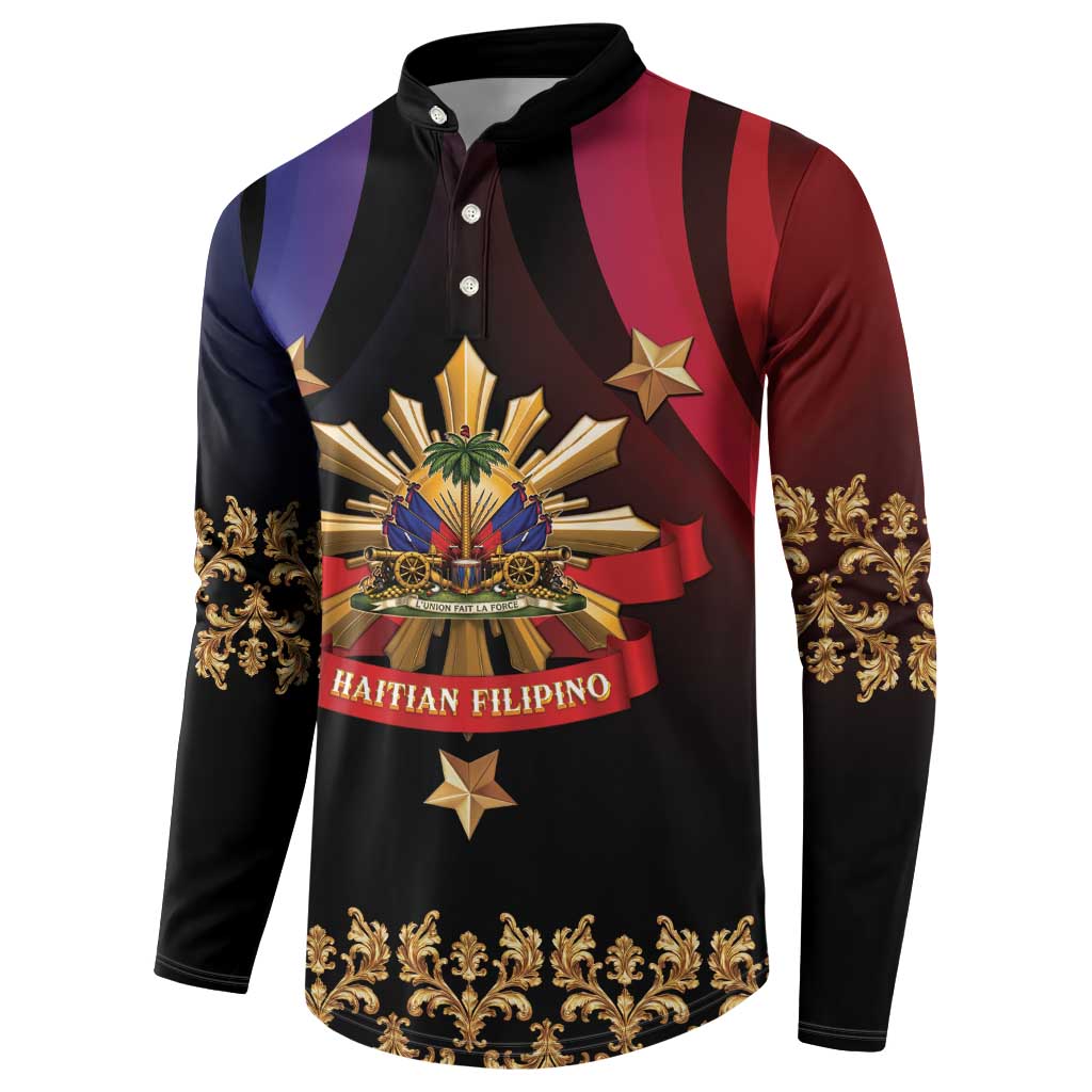 Personalized Haiti And Philippines Button Sweatshirt Haitian Filipino Heritage Crest