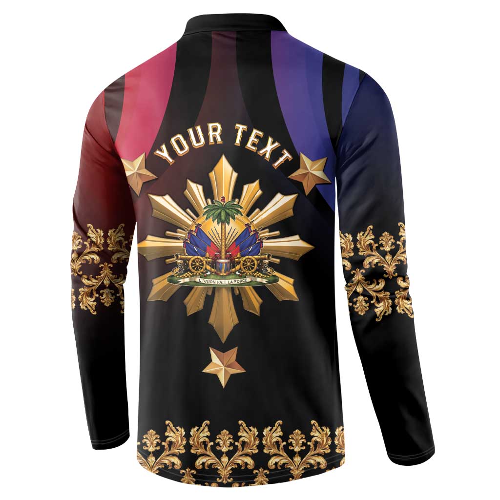 Personalized Haiti And Philippines Button Sweatshirt Haitian Filipino Heritage Crest
