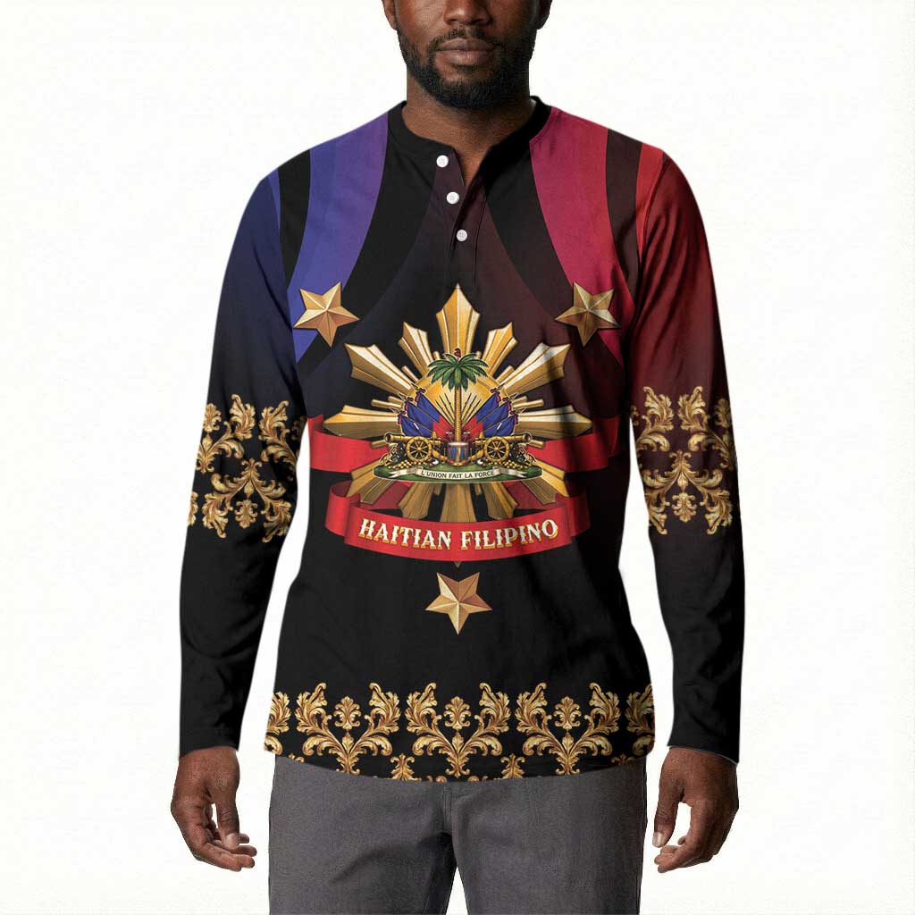 Personalized Haiti And Philippines Button Sweatshirt Haitian Filipino Heritage Crest