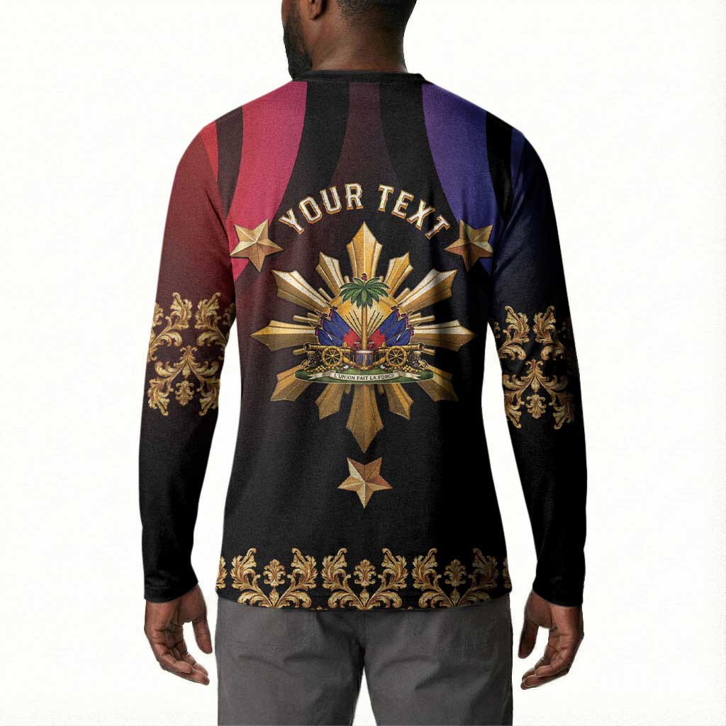 Personalized Haiti And Philippines Button Sweatshirt Haitian Filipino Heritage Crest