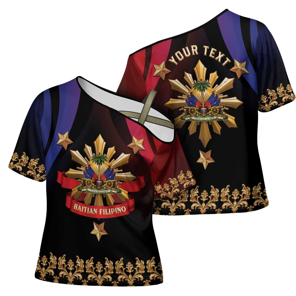 Personalized Haiti And Philippines Cross Shoulder Shirt Haitian Filipino Heritage Crest