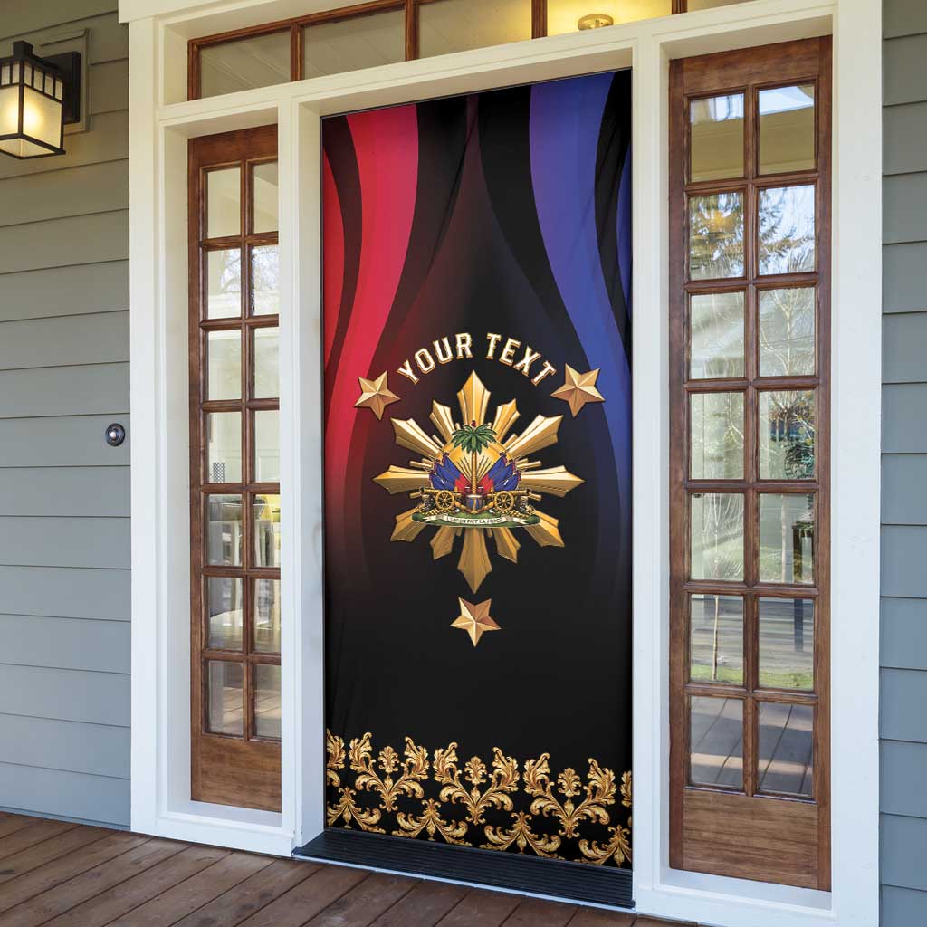 Personalized Haiti And Philippines Door Cover Haitian Filipino Heritage Crest