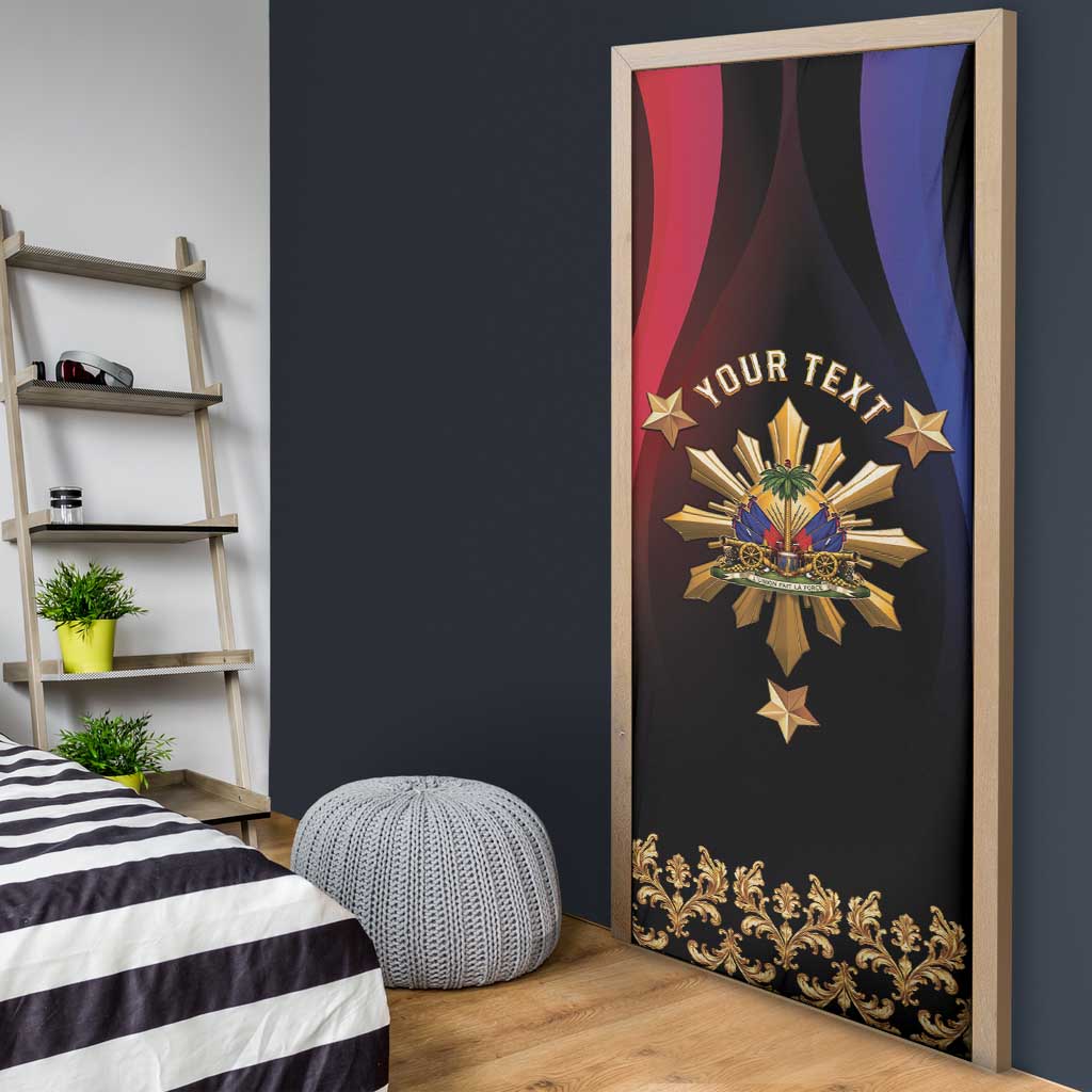 Personalized Haiti And Philippines Door Cover Haitian Filipino Heritage Crest