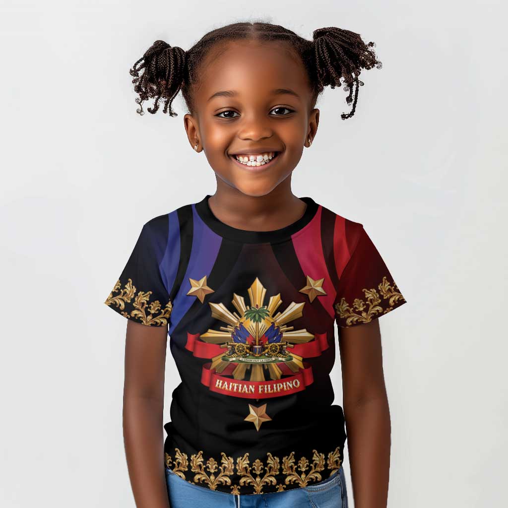 Personalized Haiti And Philippines Kid T shirt Haitian Filipino Heritage Crest