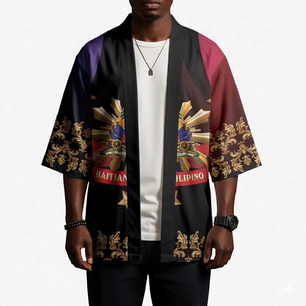 Personalized Haiti And Philippines Kimono Haitian Filipino Heritage Crest