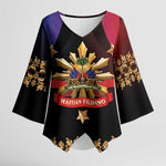 Personalized Haiti And Philippines Kimono Sleeve Blouse Haitian Filipino Heritage Crest