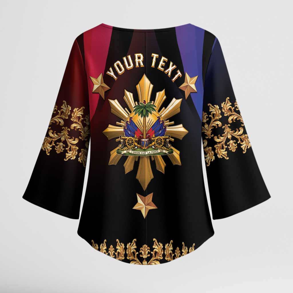 Personalized Haiti And Philippines Kimono Sleeve Blouse Haitian Filipino Heritage Crest