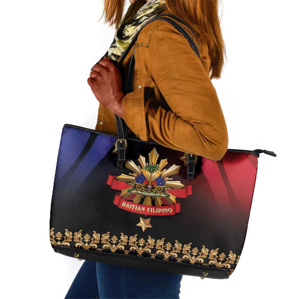 Haiti And Philippines Leather Tote Bag Haitian Filipino Heritage Crest
