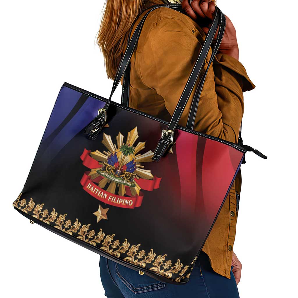 Haiti And Philippines Leather Tote Bag Haitian Filipino Heritage Crest
