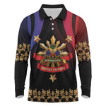 Personalized Haiti And Philippines Long Sleeve Polo Shirt Haitian Filipino Heritage Crest