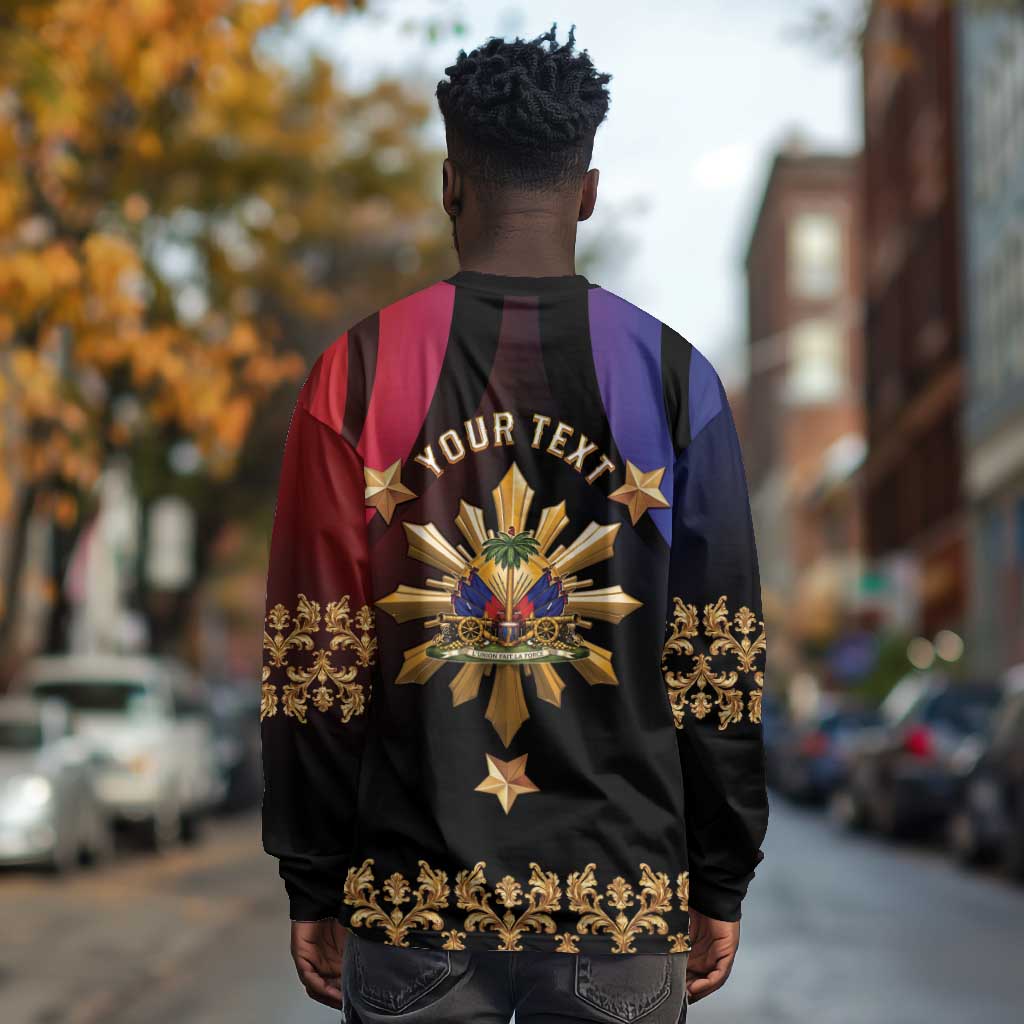 Personalized Haiti And Philippines Long Sleeve Shirt Haitian Filipino Heritage Crest