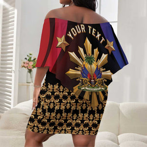 Personalized Haiti And Philippines Off Shoulder Short Dress Haitian Filipino Heritage Crest