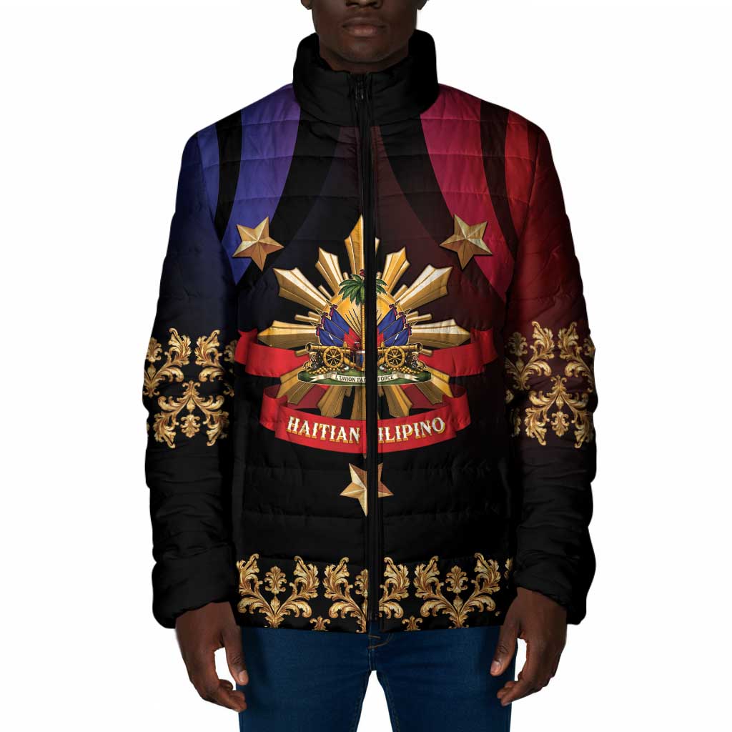 Personalized Haiti And Philippines Padded Jacket Haitian Filipino Heritage Crest