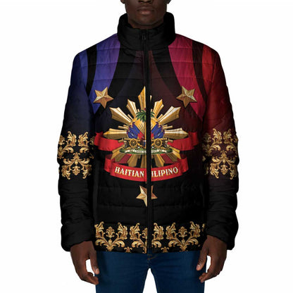 Personalized Haiti And Philippines Padded Jacket Haitian Filipino Heritage Crest