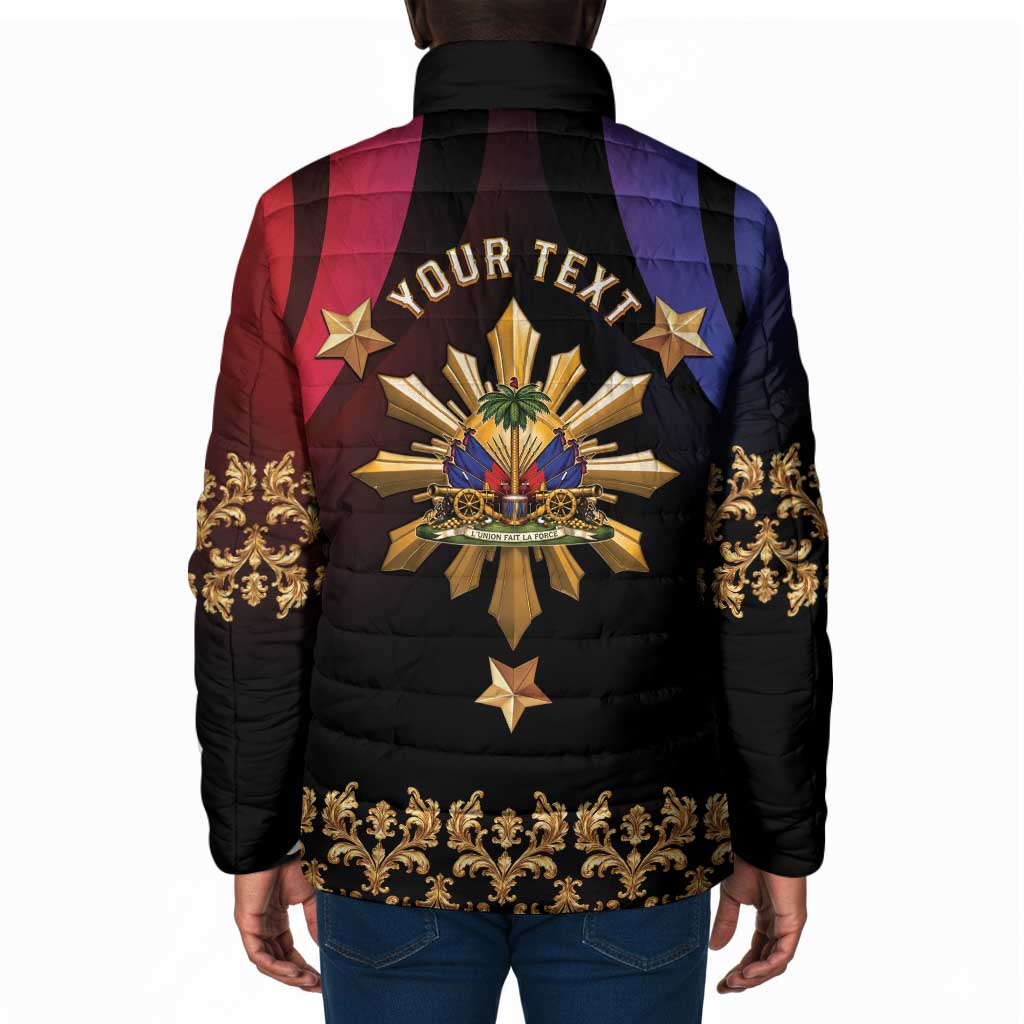 Personalized Haiti And Philippines Padded Jacket Haitian Filipino Heritage Crest