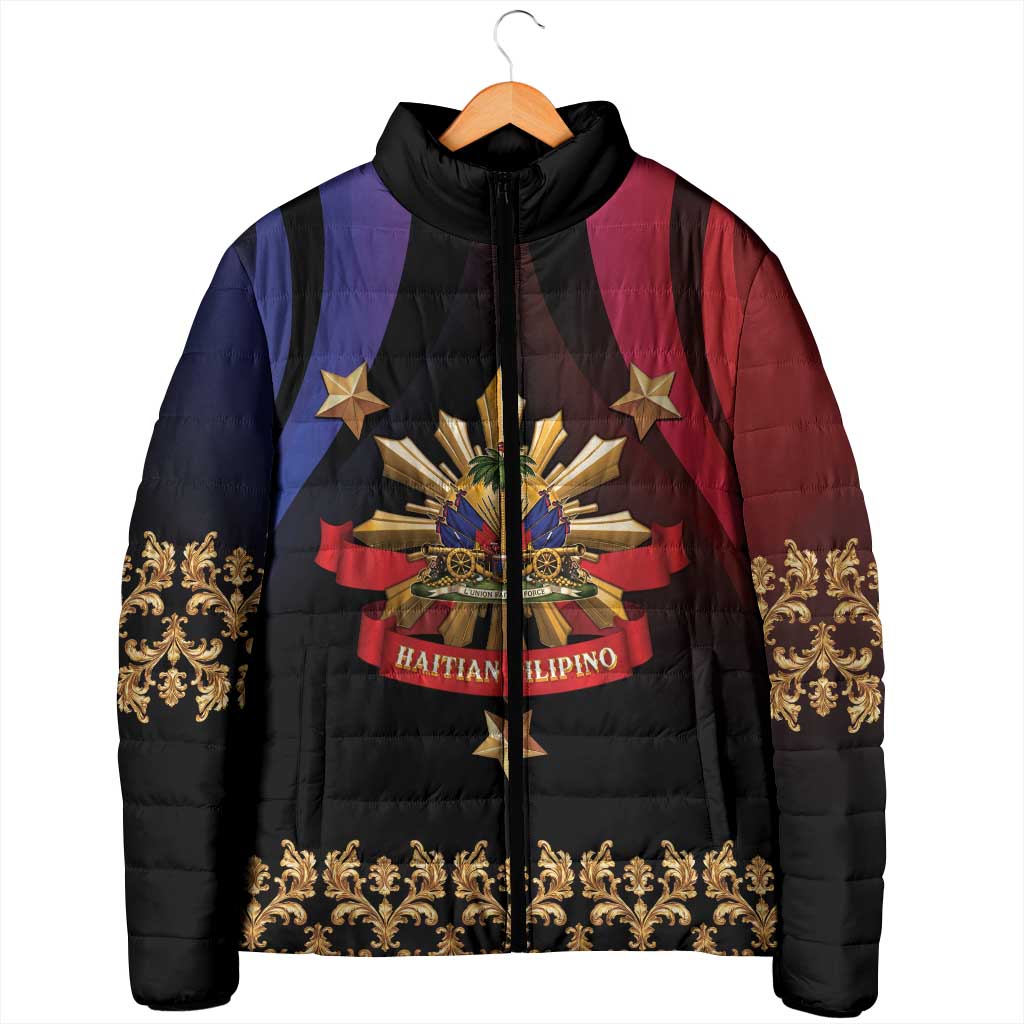 Personalized Haiti And Philippines Padded Jacket Haitian Filipino Heritage Crest
