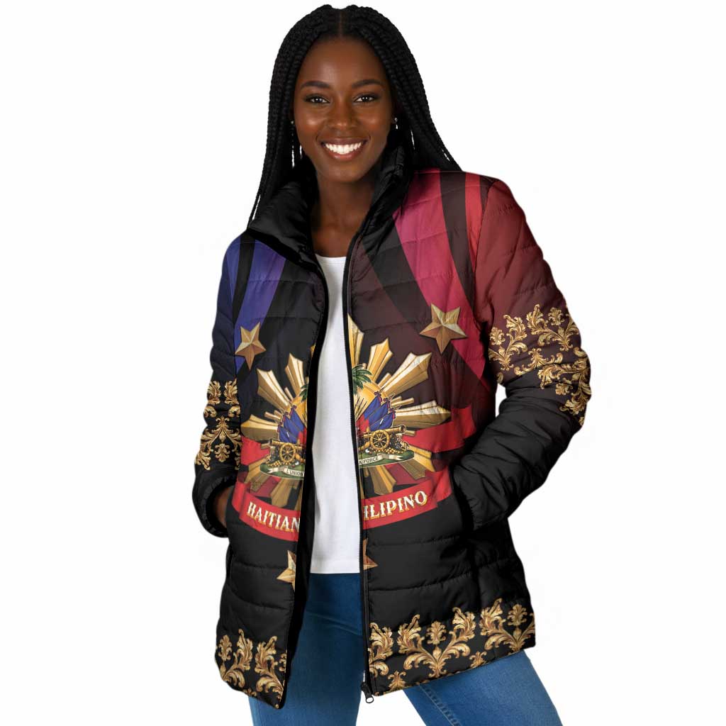 Personalized Haiti And Philippines Padded Jacket Haitian Filipino Heritage Crest