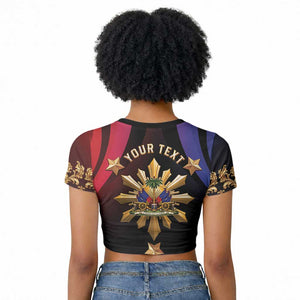 Personalized Haiti And Philippines Raglan Cropped T shirt Haitian Filipino Heritage Crest