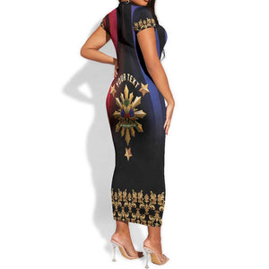 Personalized Haiti And Philippines Short Sleeve Bodycon Dress Haitian Filipino Heritage Crest