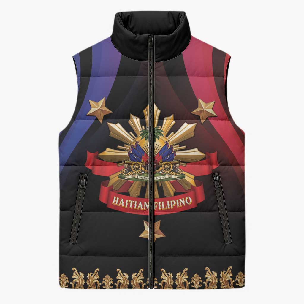 Personalized Haiti And Philippines Sleeveless Puffer Jacket Haitian Filipino Heritage Crest