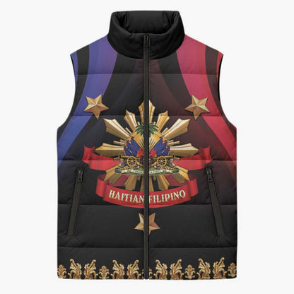Personalized Haiti And Philippines Sleeveless Puffer Jacket Haitian Filipino Heritage Crest