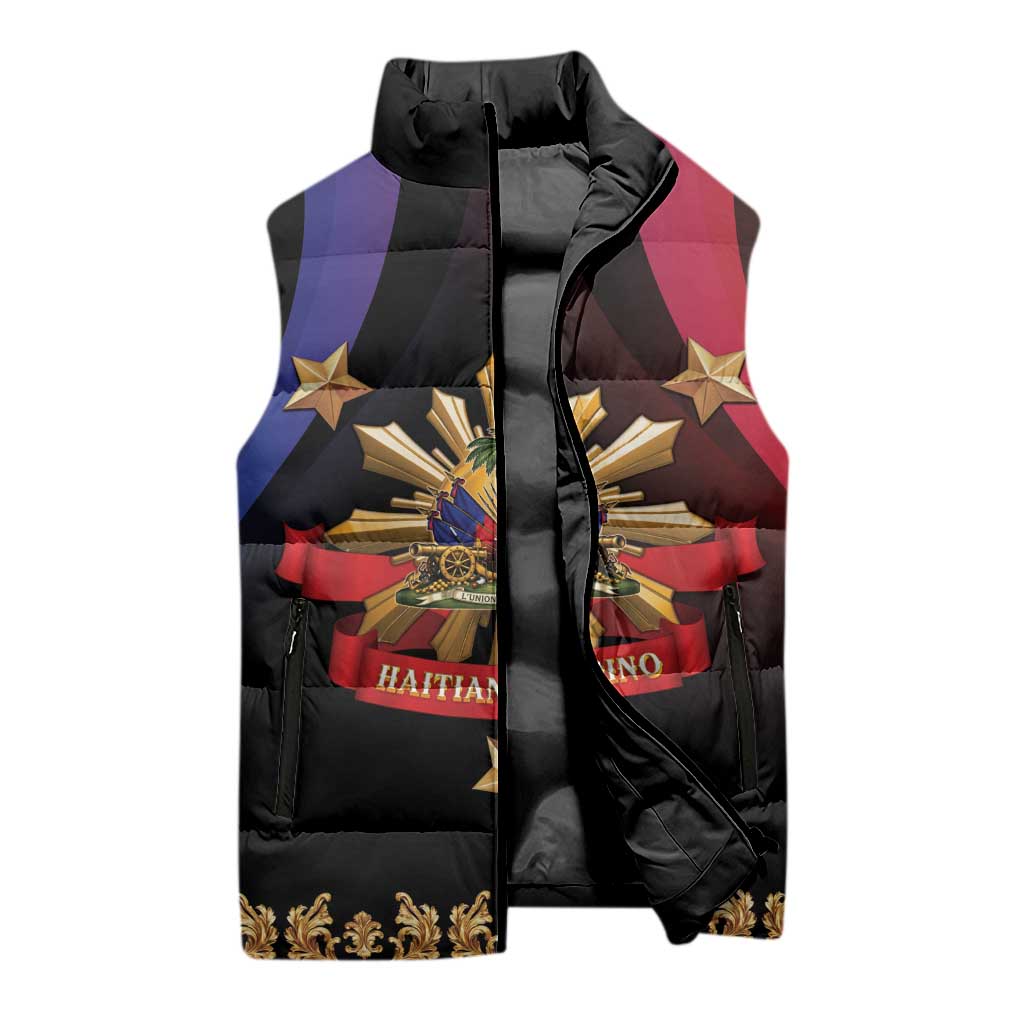 Personalized Haiti And Philippines Sleeveless Puffer Jacket Haitian Filipino Heritage Crest