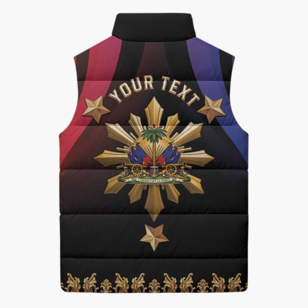 Personalized Haiti And Philippines Sleeveless Puffer Jacket Haitian Filipino Heritage Crest
