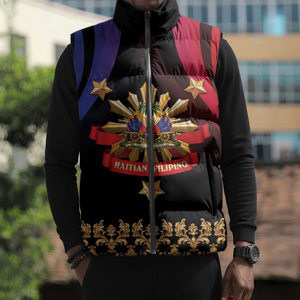 Personalized Haiti And Philippines Sleeveless Puffer Jacket Haitian Filipino Heritage Crest