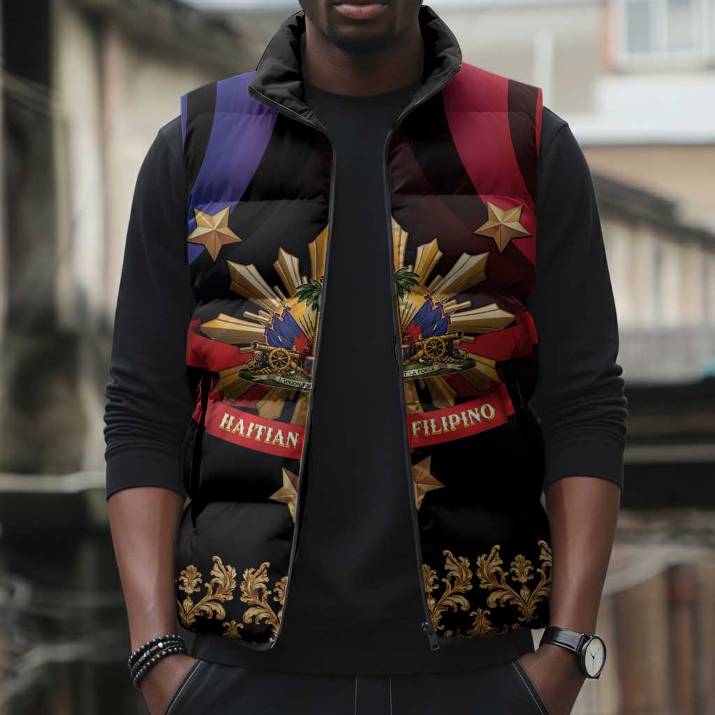 Personalized Haiti And Philippines Sleeveless Puffer Jacket Haitian Filipino Heritage Crest