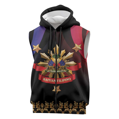Personalized Haiti And Philippines Sleeveless Zip Hoodie Haitian Filipino Heritage Crest
