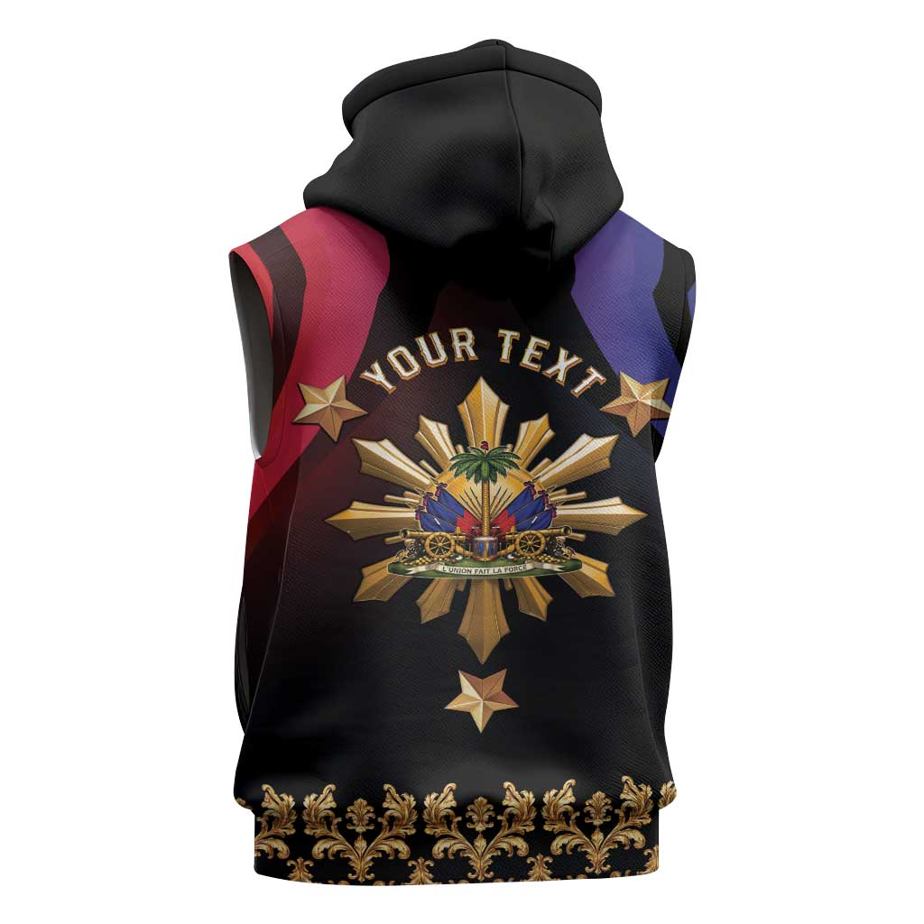 Personalized Haiti And Philippines Sleeveless Zip Hoodie Haitian Filipino Heritage Crest